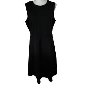 Lands End Size 14 Stretch Ponte Knit Sheath Dress Sleeveless Black Pockets